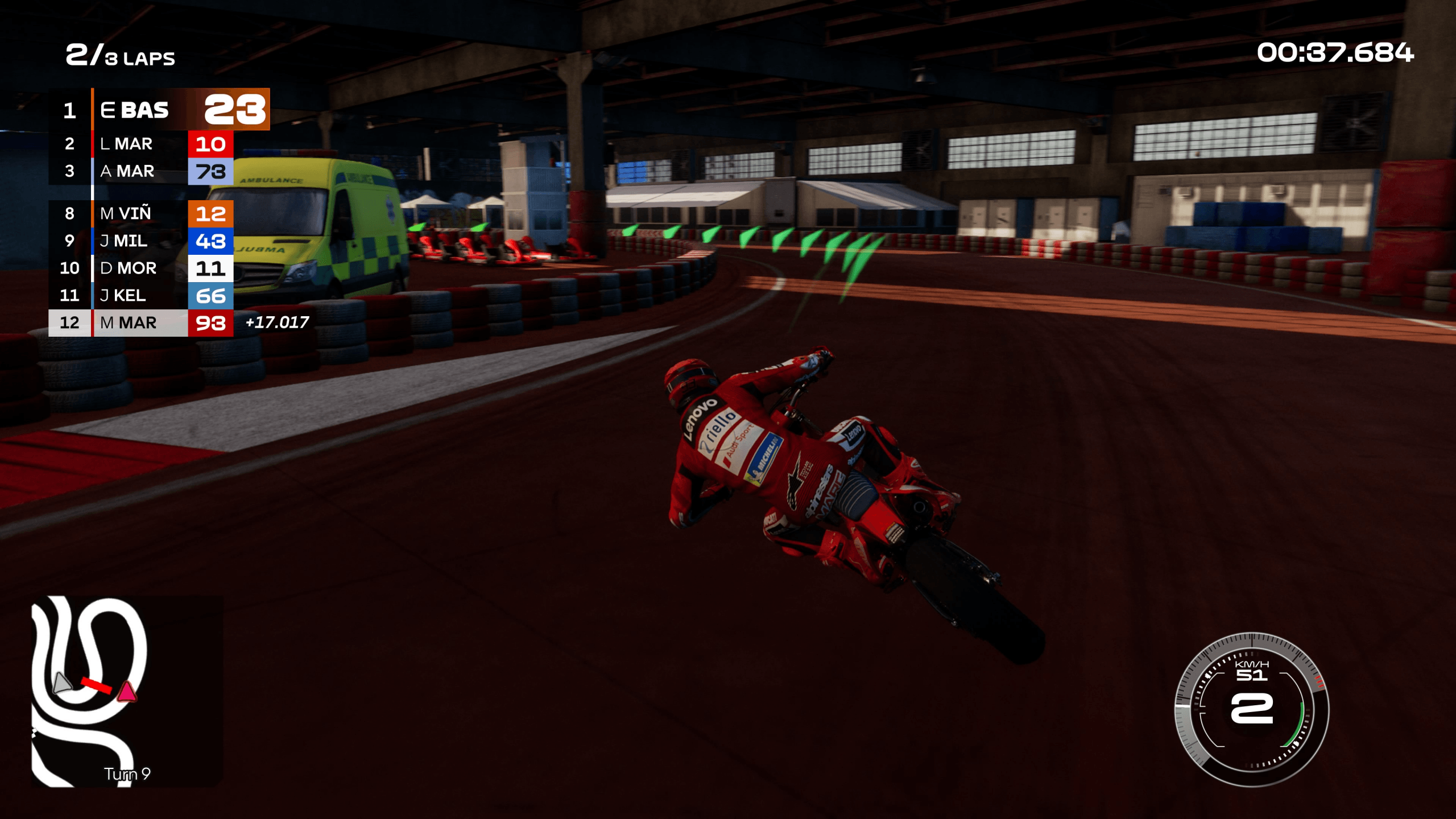This image shows the player on a small motorbike going around the corner.
