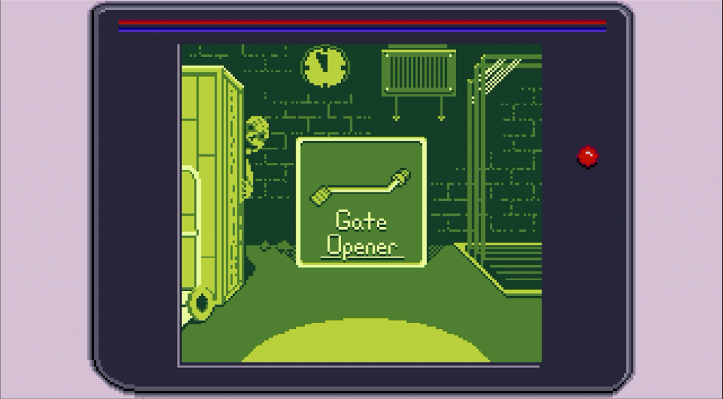 The player collects a key item, as a monster leers out from the shadows.