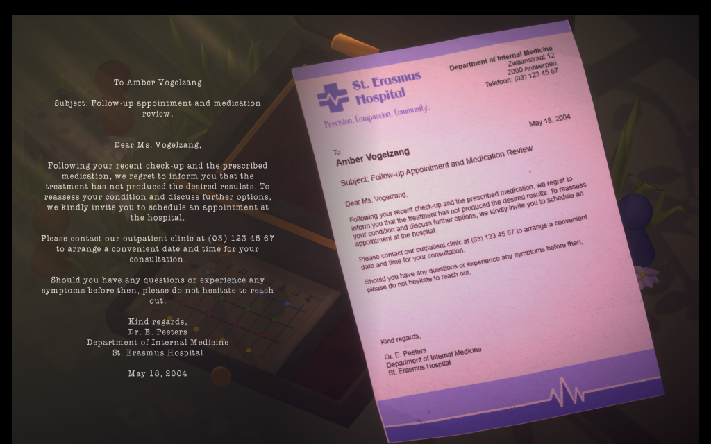 A hospital letter outlining that treatment has not worked, delivering bad news to Amber. 