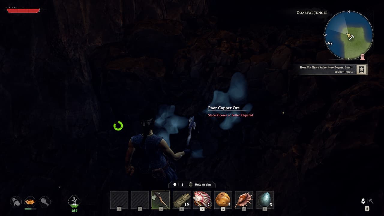 Trying to mine copper ore with an axe in Windrose
