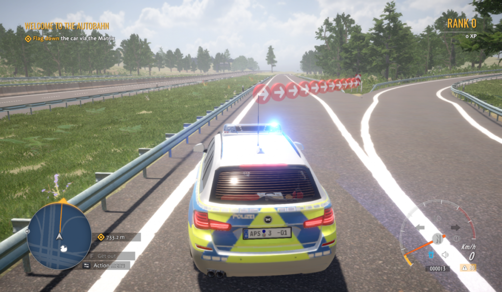Police car on the freeway takes a detour