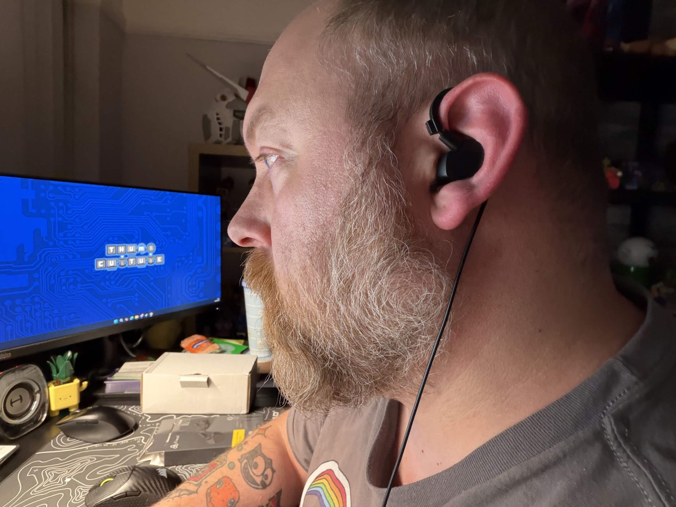 image of me wearing the VR3000 whilst on the computer