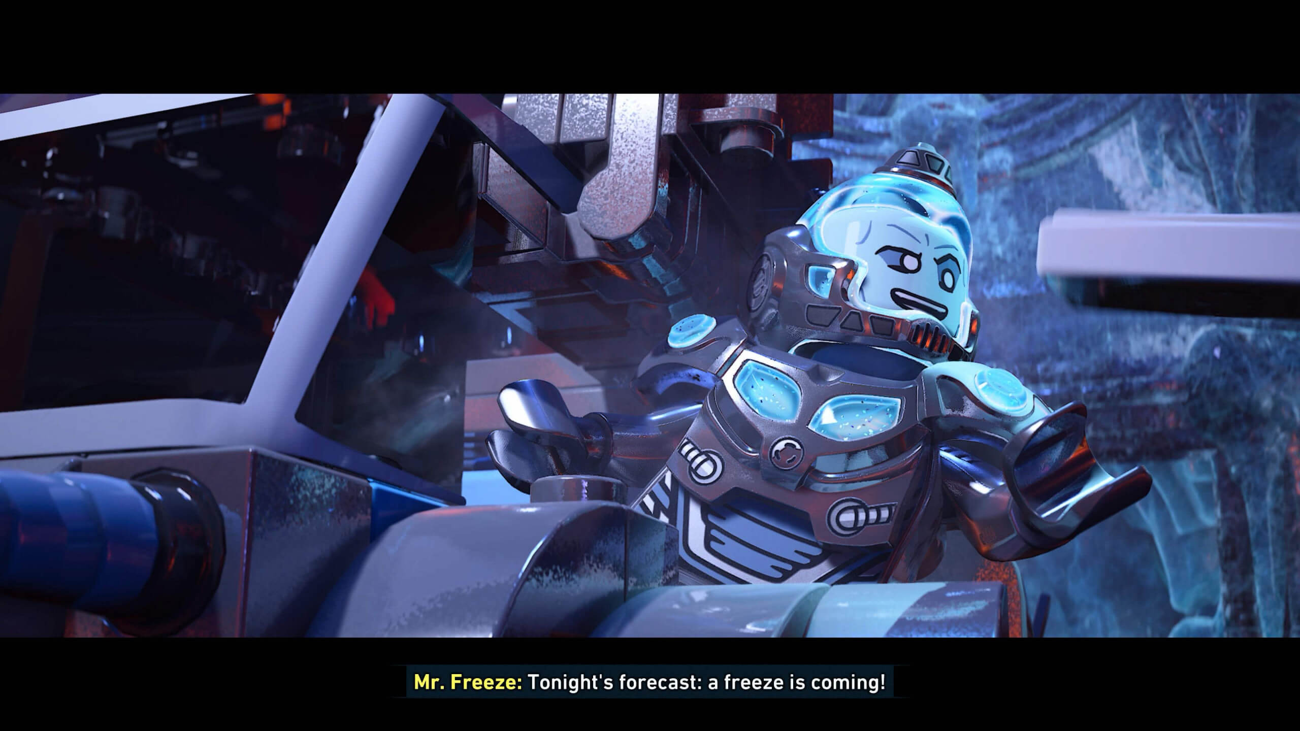 screenshot of the game showing Mr Freeze saying the line "tonights forecast, a freeze is coming"