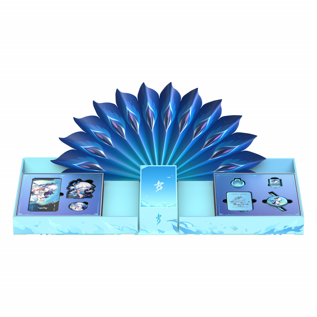 UGREEN Honkai: Star Rail Collector's box set featuring blue peacock feather design with character art and themed tech accessories inside.