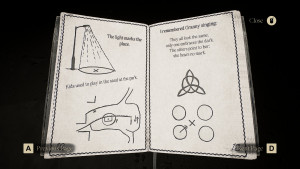 An open book with diagrams and hints for the player to follow. 