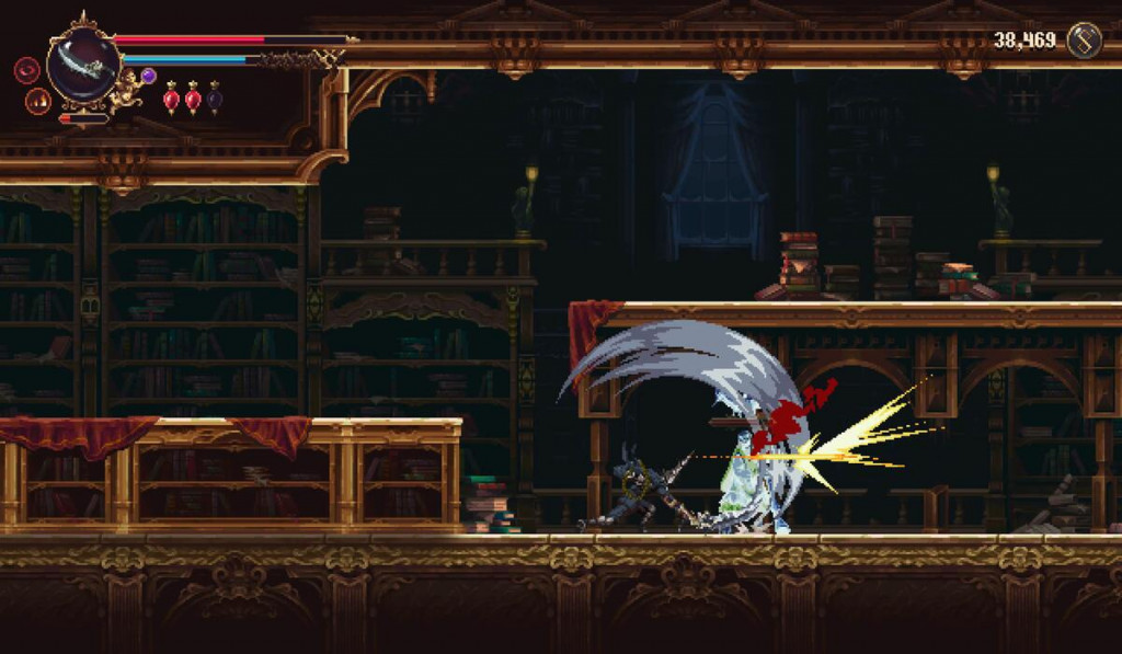 Penitent one swings sword after parrying attack