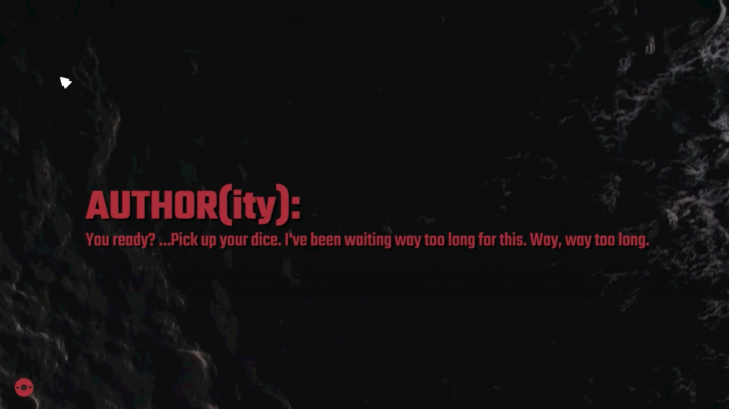A title card with red text over a swirling black background. The message asking if you are ready and they have been waiting a long time