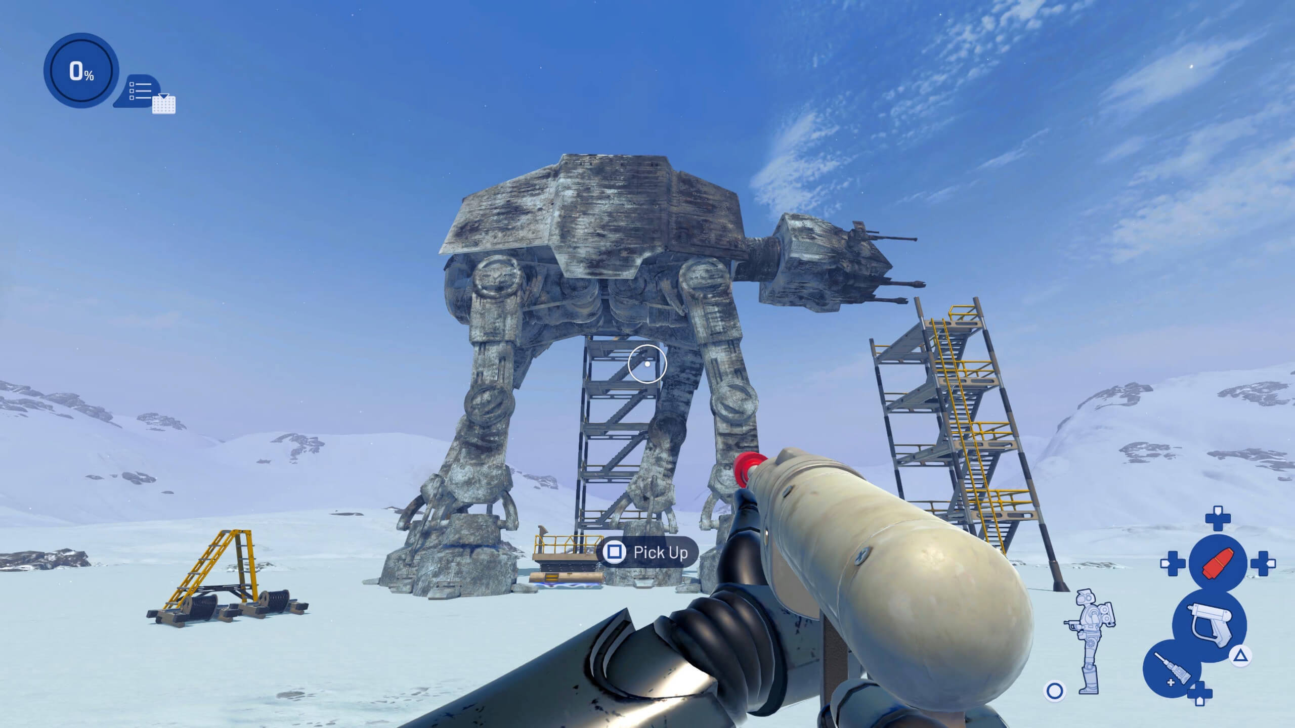 screenshot of powerwash simulator 2 star wars pack featuring an AT-AT and a number of apparatus for cleaning higher levels