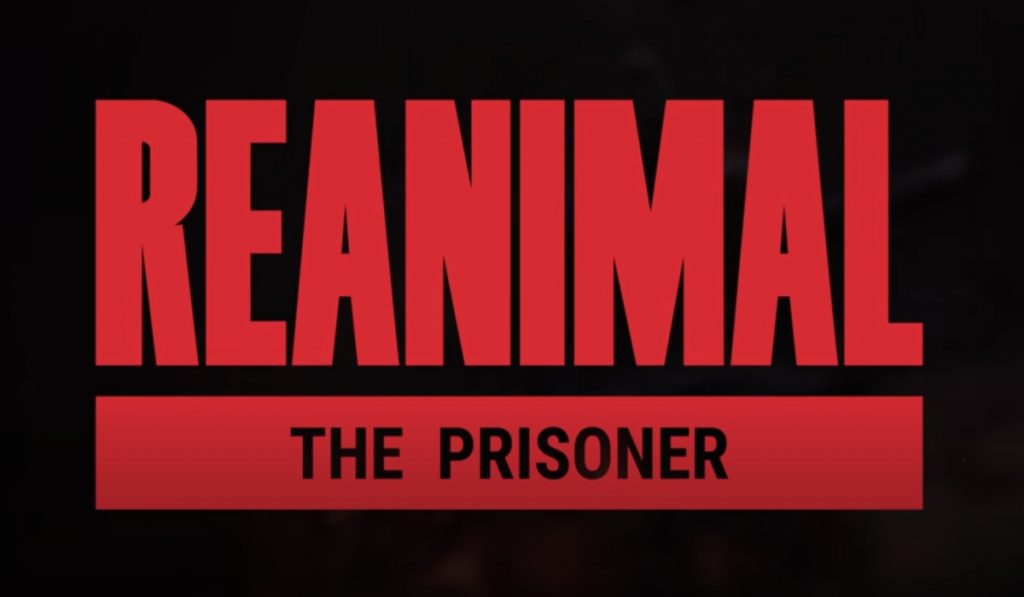 The background is dark and completely blurred. The text is red and reads "REANIMAL: the Prisoner".