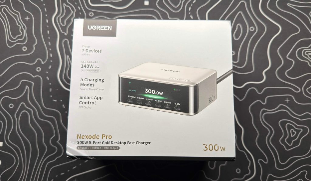 nexode pro 300w charger in its box on a desk