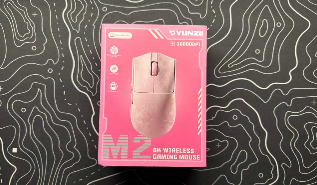 yunzii m2 gaming mouse box on a desk