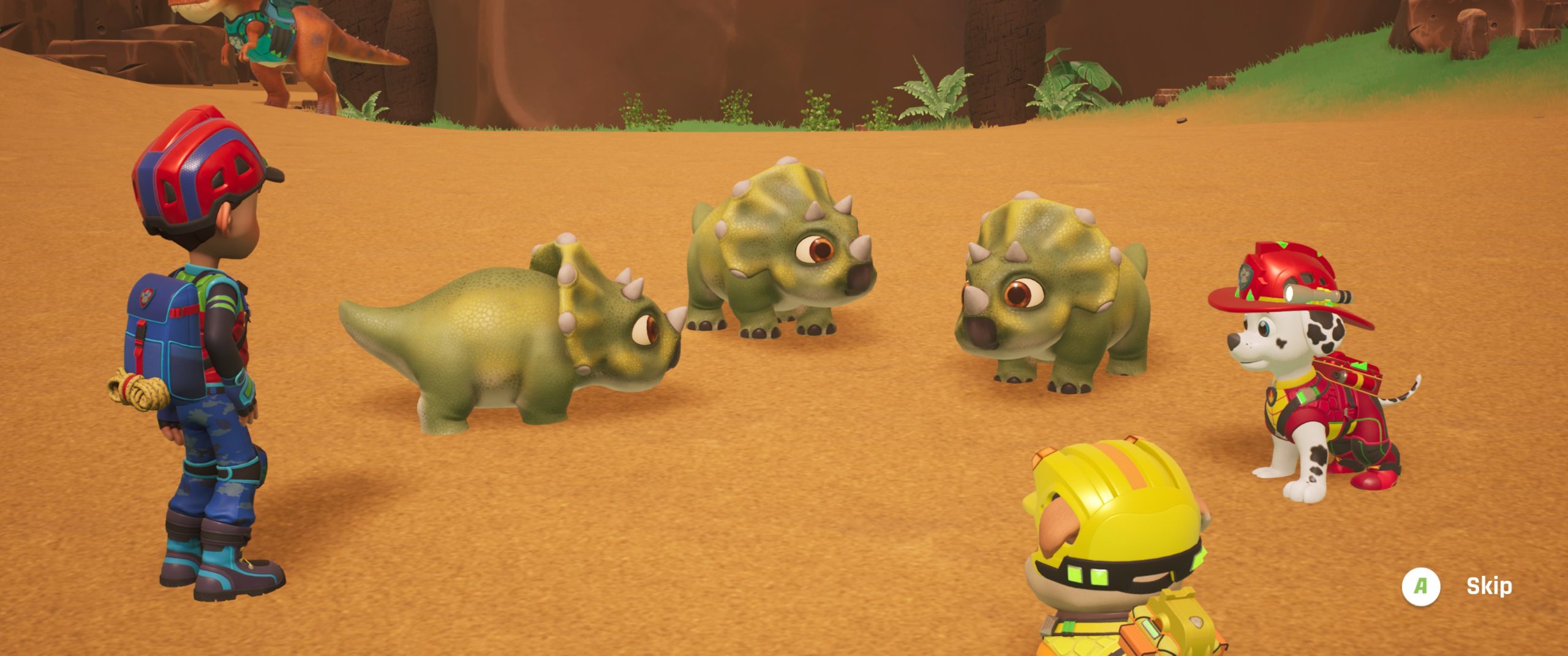 image showing Ryder, Marshall and Rubble with three baby stegos