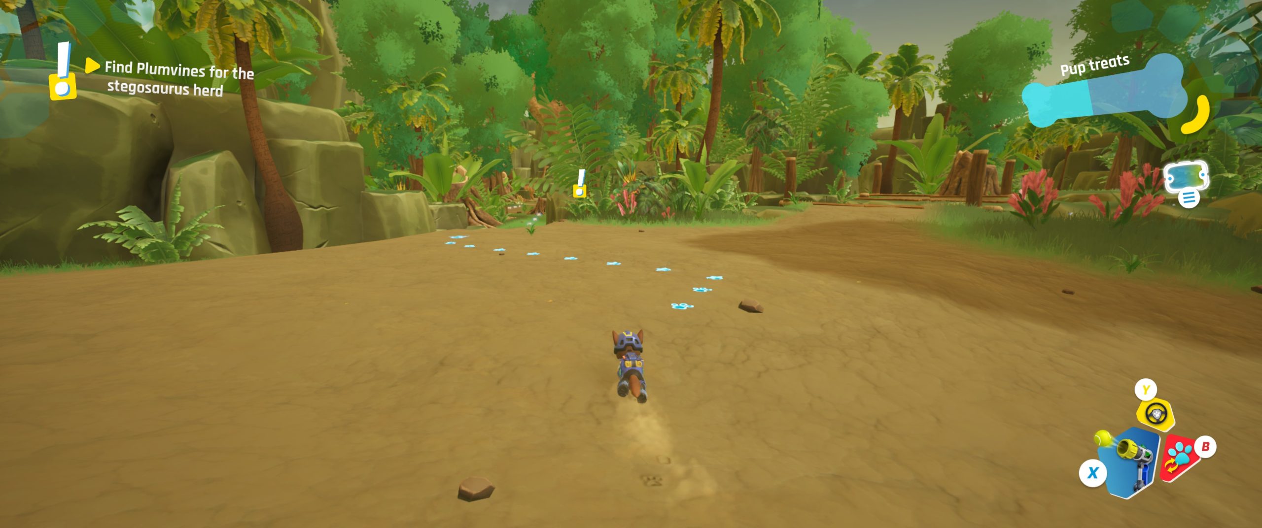 image showing the game in action, with Chase running and following a paw line to the next objective