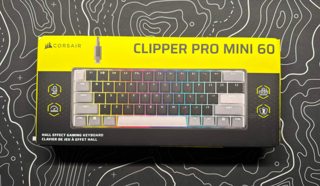 image of the corsair clipper pro mini 60 keyboard on a desk