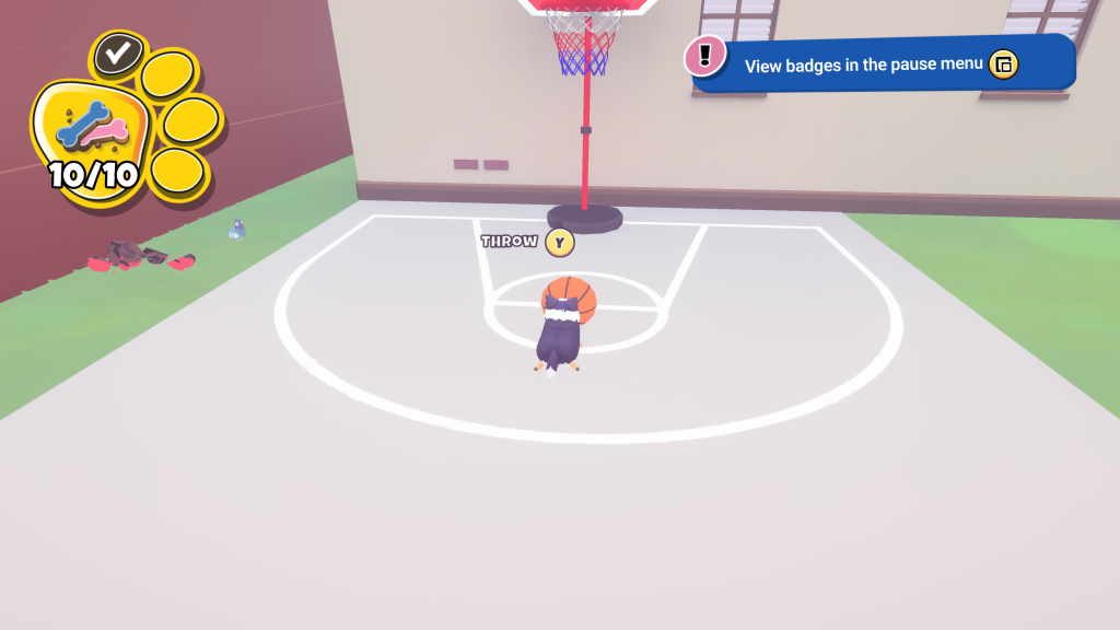 In Doggy Don't Care, Charlie has made his way outside and is playing basketball lining his shot at the hoop.