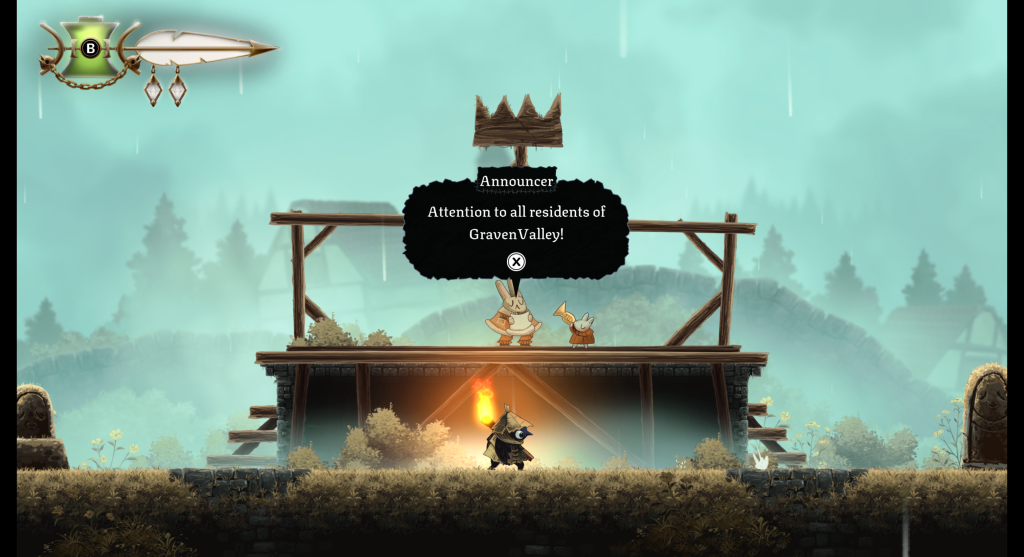 Screenshot of a game featuring a man standing on a platform, surrounded by a colorful landscape and various game elements.