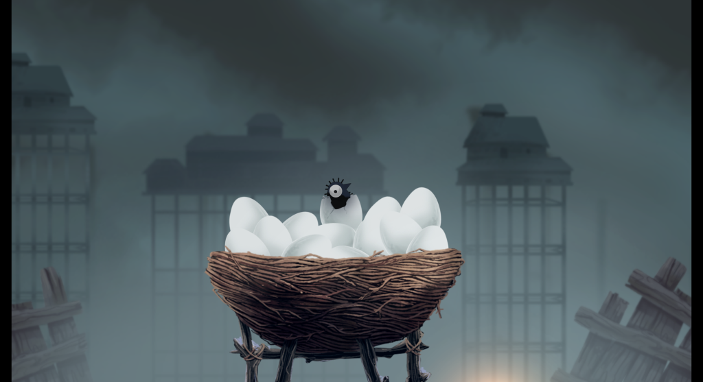 A bird is perched in its nest, with multiple eggs visible in the background, highlighting the theme of motherhood.