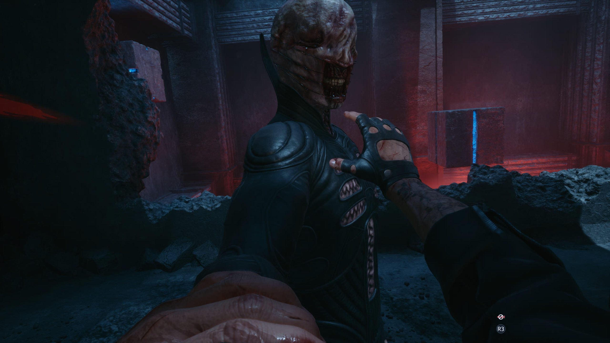 A first person POV of a man being grabbed by the Chattere.