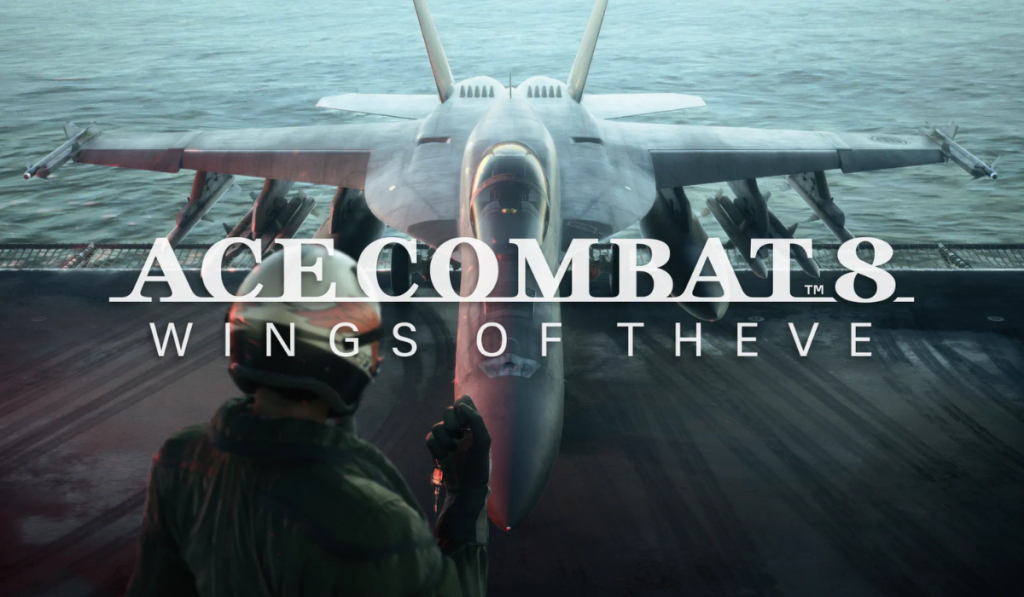 The game's title in the foreground. A pilot can be seen stood near a fighter jet in the background.