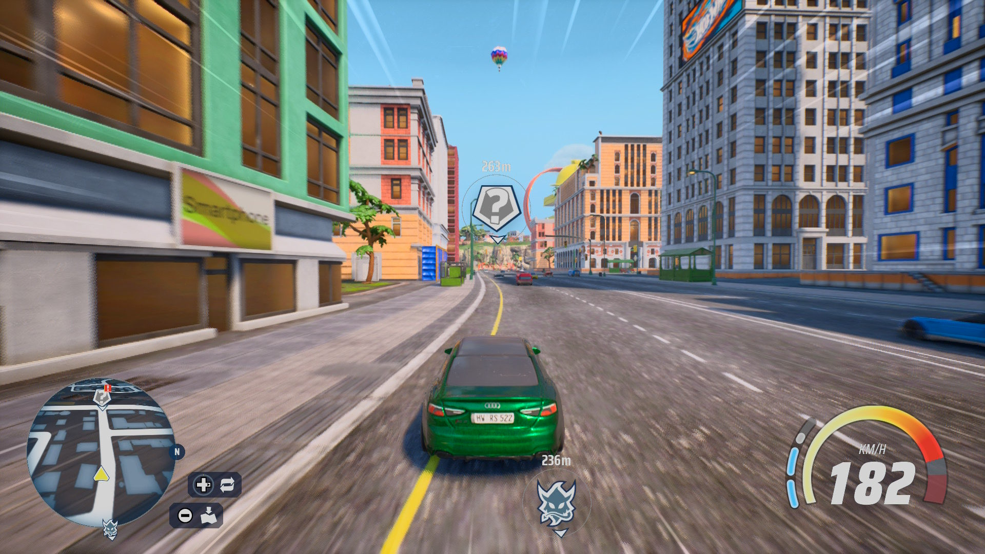 screenshot of hot wheels infinite rush showing a car heading towards an objective