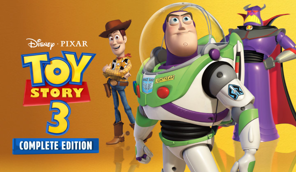 The game's logo on the left side of the screen, with Woody, Buzz, and Zurg on the right.