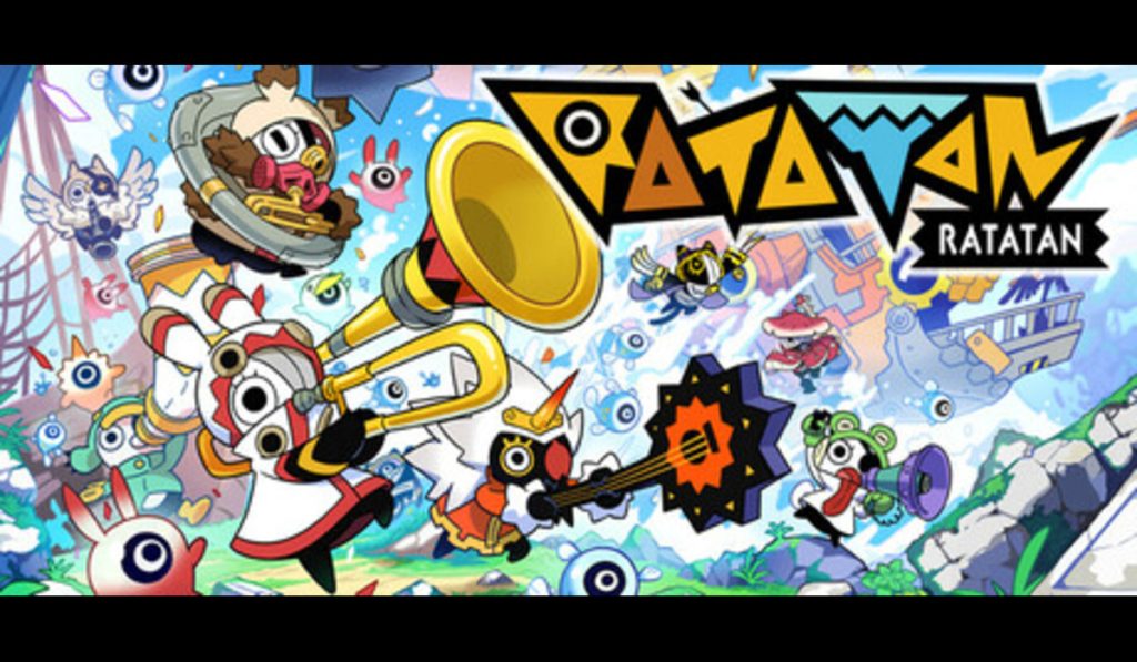 Colorful cartoon game banner featuring quirky one-eyed characters playing brass and string instruments, with “Ratatan” logo prominently displayed.